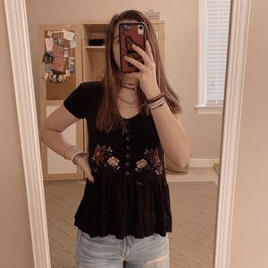 american eagle black soft & sexy button down top